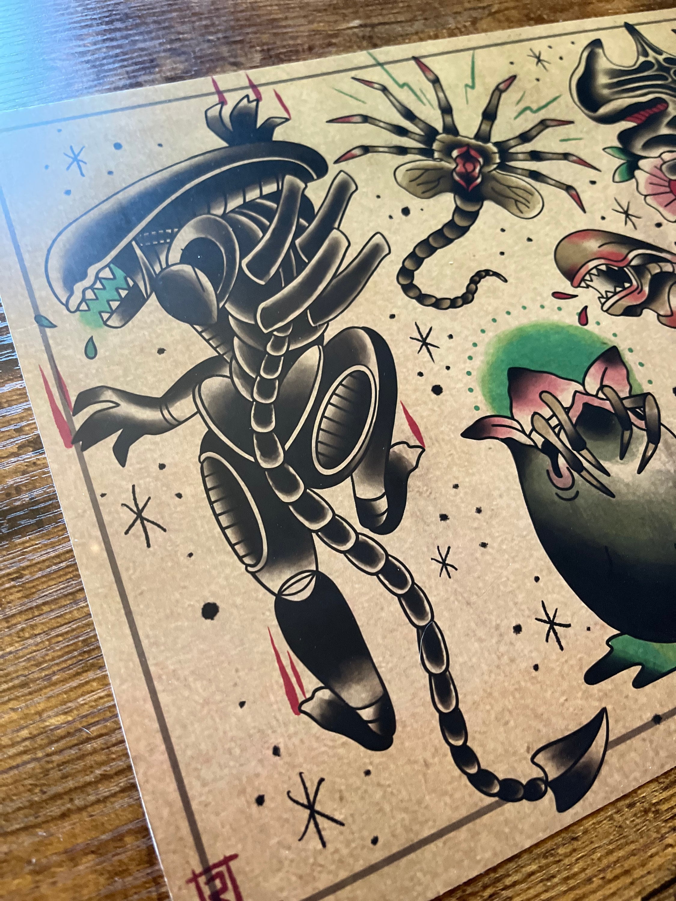 Alien Xenomorph Traditional Americana Tattoo Flash Sheet - Etsy, image size:2250x3000