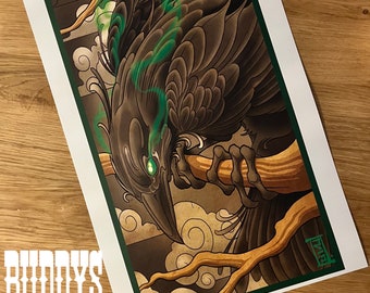 Magic Raven Fantasy Horror Japanese Style Tattoo Art Print