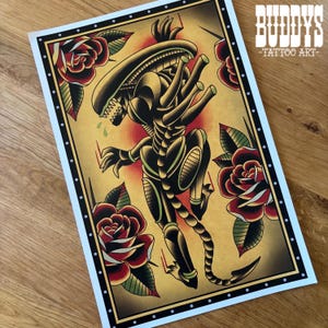 Alien Xenomorph Traditional Americana Tattoo Art Print