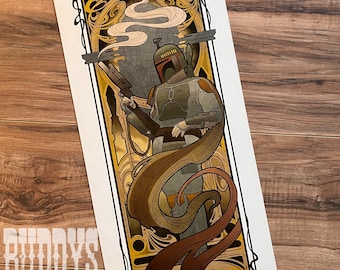 StarWars Boba Fett Inspired Art Nouveau Art Deco Print