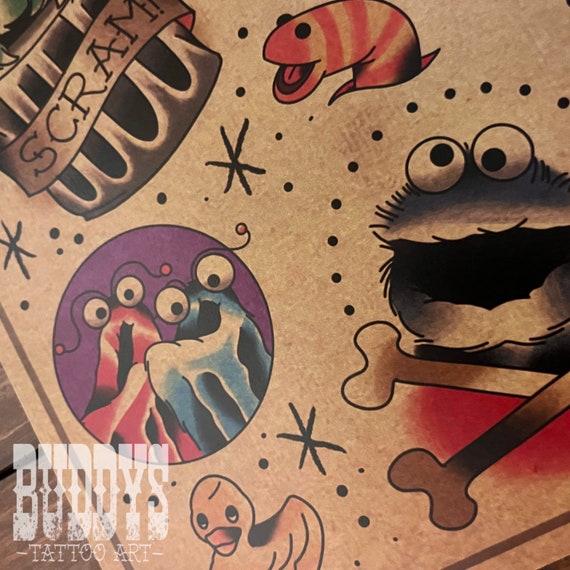 Sesame Street Traditional Americana Tattoo Flash Sheet - Etsy