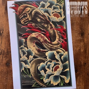 Alien Xenomorph Chestburster Inspired Japanese Tattoo Art Print