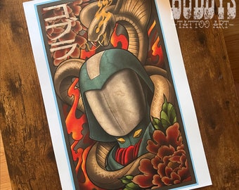 GI Joe Cobra Commander Inspired Japanese Tattoo Style Art Print