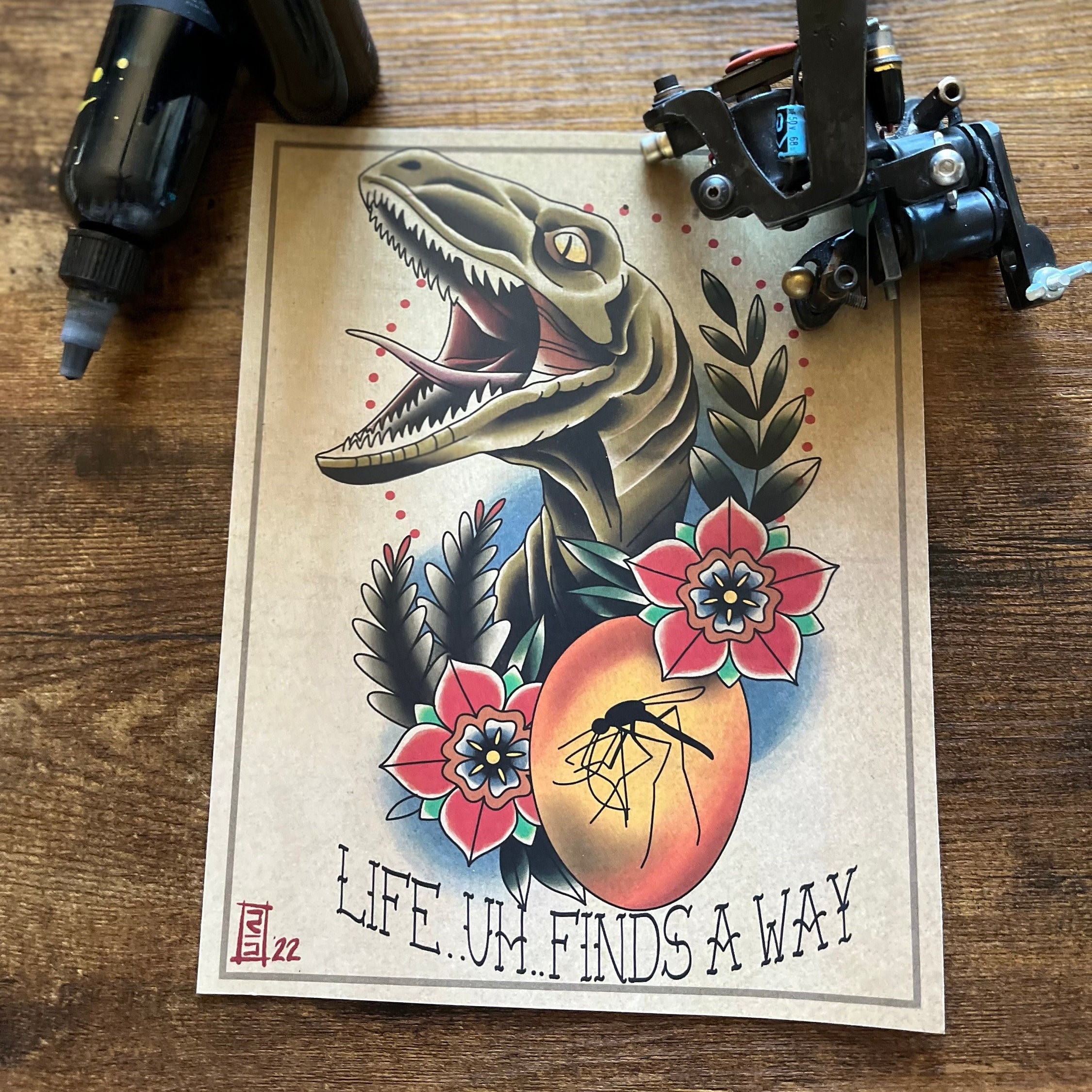 Jurassic Park Inspired Velociraptor Traditional Americana Tattoo Print -  Etsy, image size:2250x2250