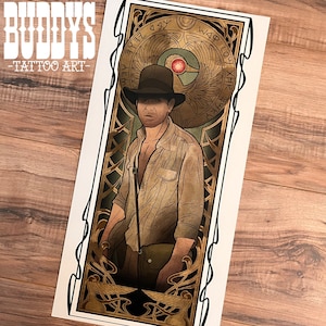 Indiana Jones Inspired Art Nouveau Style Adventure Movie Art Print