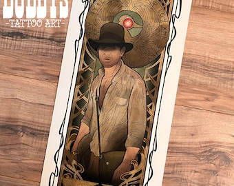 Indiana Jones Inspired Art Nouveau Style Adventure Movie Art Print