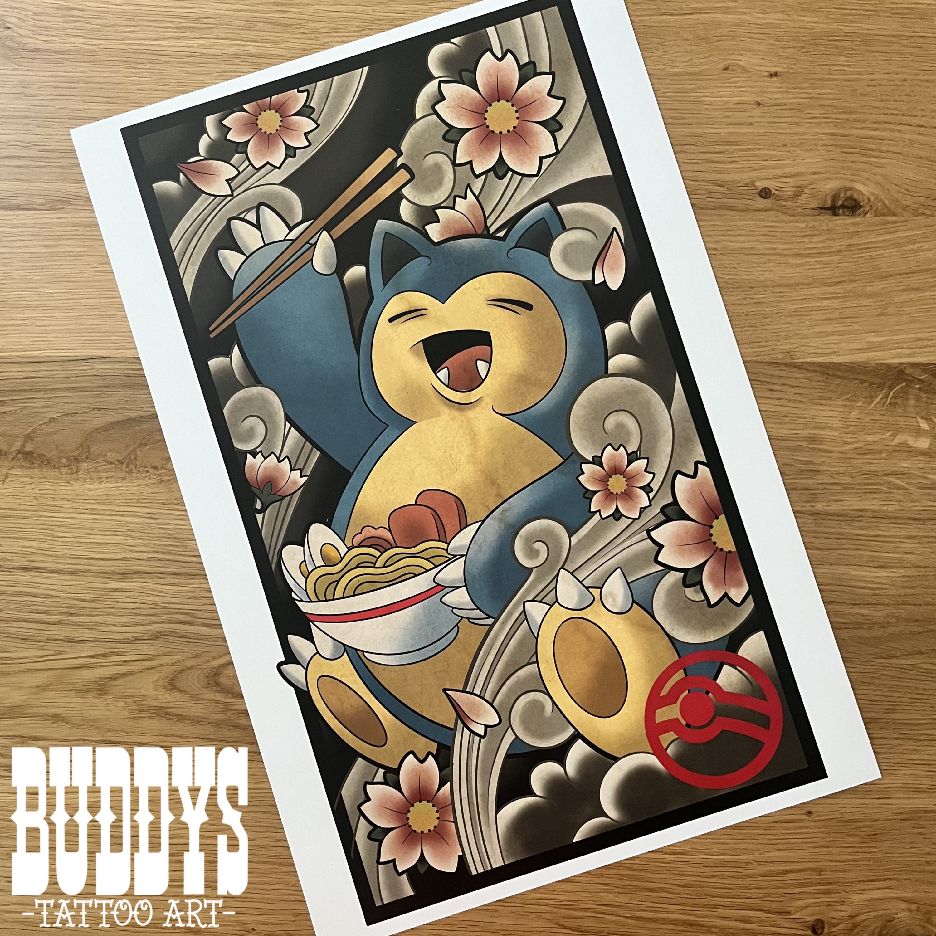 Snorlax Pokémon Inspired Japanese Traditional Tattoo Style Art - Etsy
