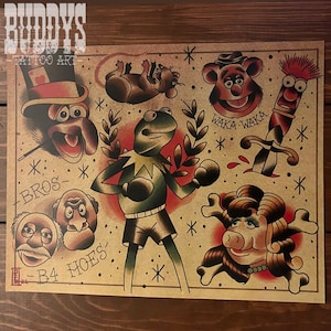 Muppet Show Traditional Americana Tattoo Flash Sheet