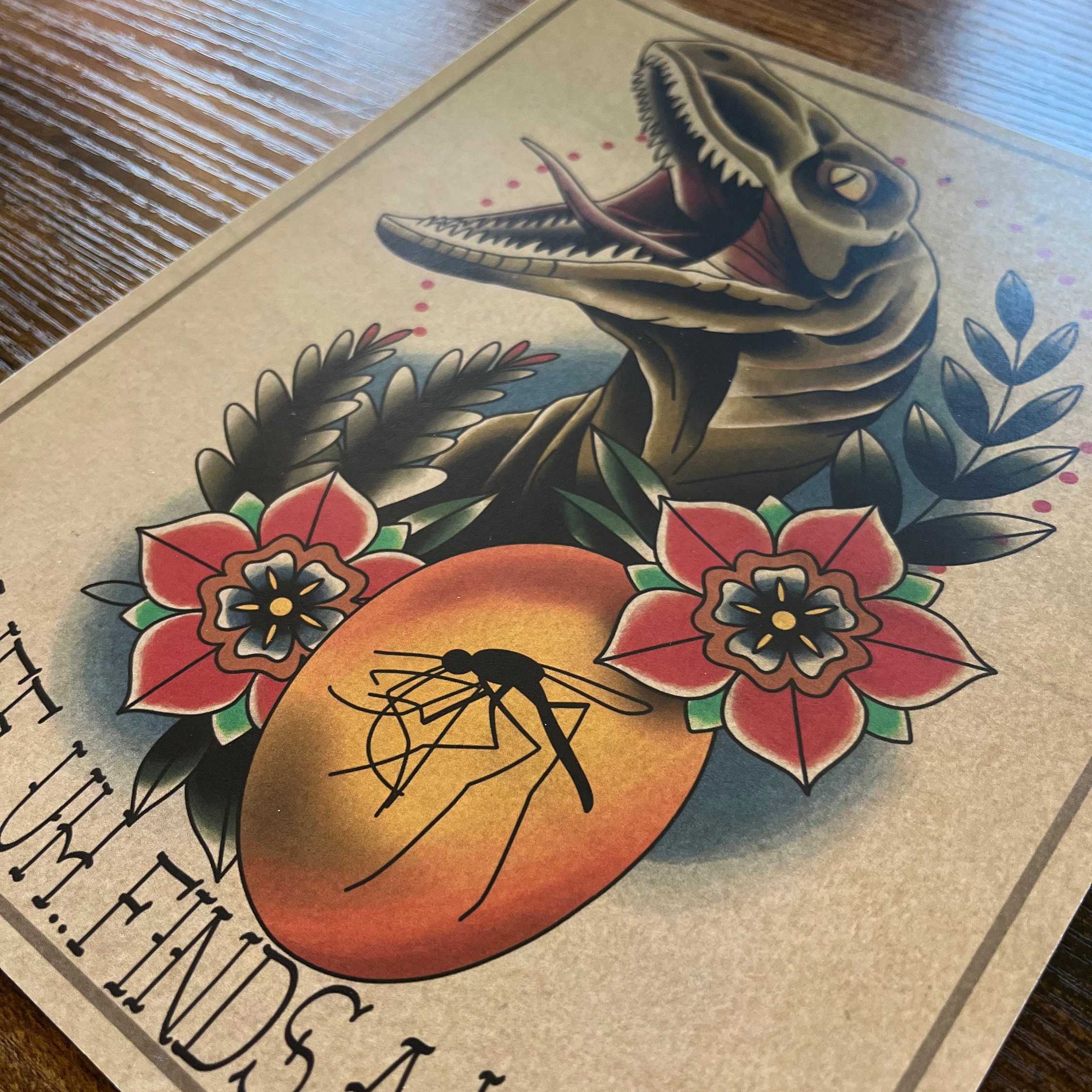 Jurassic Park Inspired Velociraptor Traditional Americana Tattoo Print -  Etsy, image size:2250x2250