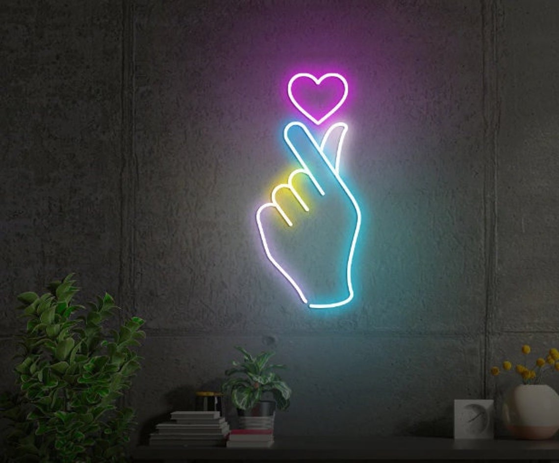Finger Heart Neon Light Personalized Neon Sign Neon Led - Etsy