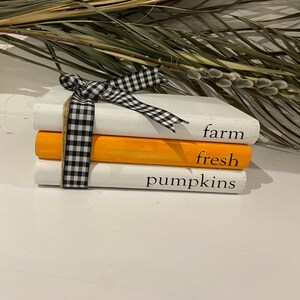 Farm Fresh Pumpkins  |  Wooden Book Stack | Home Decor | Farmhouse  | Tier Tray Decor | Book Bundle | Fall Decor