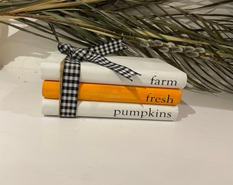 Farm Fresh Pumpkins  |  Wooden Book Stack | Home Decor | Farmhouse  | Tier Tray Decor | Book Bundle | Fall Decor