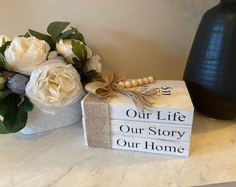 This is Us  | Our Life  | Our Story |  Our Life | Wooden Book Stack | Home Decor | Farmhouse  | Tier Tray Decor | Book Bundle | Wood Beads