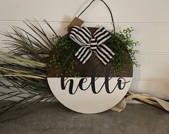 Hello  | Hello Door Hanger | Wooden Door Hanger | Wood Round