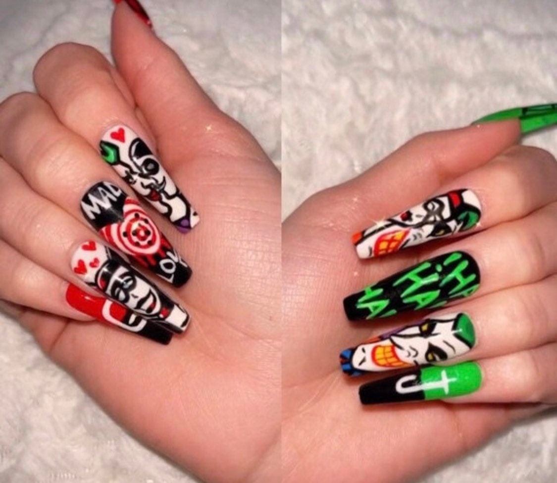 Joker y Harley Quinn Inspired Nails/ Valentine's Day Nail - Etsy México