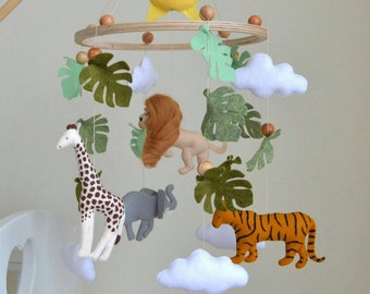 Baby mobile neutral animals, Africa nursery mobile, Safari giraffe lion tiger, elephant mobile