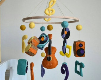 Music mobile, musical instruments baby mobile, guitar mobile, dj musical nursery mobile, music notes mobile