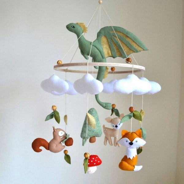 Dragon baby mobile, fantasy nursery, Gender neutral baby mobile, Baby crib mobile, Fairytale nursery