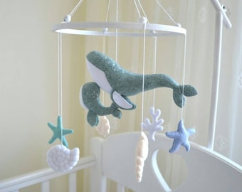 Whale baby mobile, Nautical Nursery Mobile, Baby Shower Gift, hanging crib mobile Sea Ocean