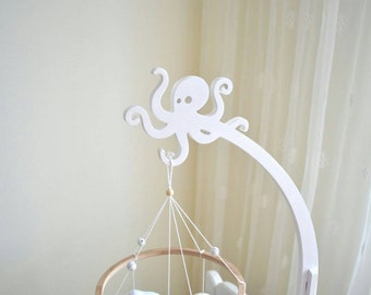 Baby mobile hanger Octopus, crib mobile arm, wood mobile support, white wood baby mobile stand