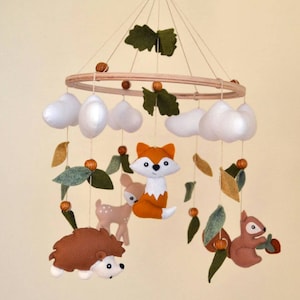 Woodland baby mobile, Fox mobile, forest mobile, fox hedgehog squirrel deer mobile image 1