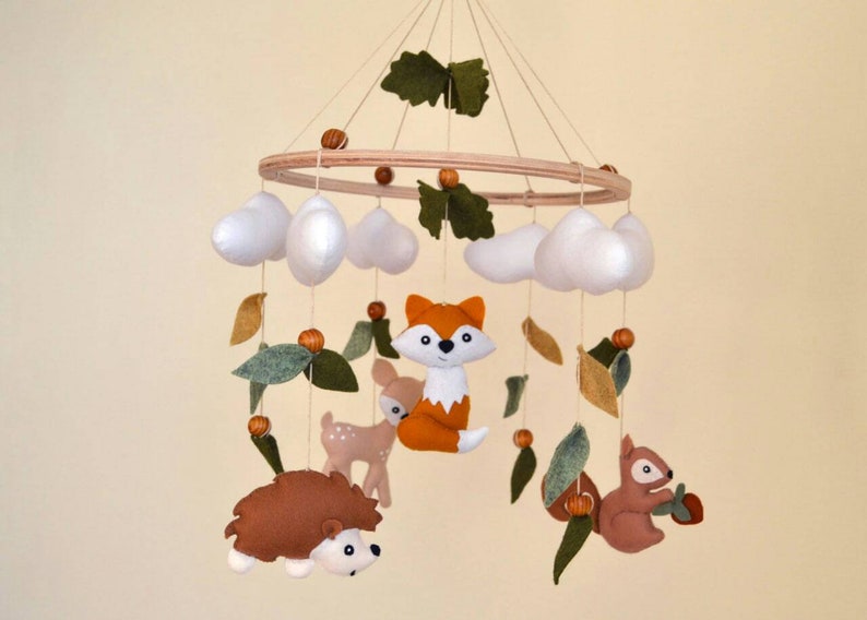 Woodland baby mobile, Fox mobile, forest mobile, fox hedgehog squirrel deer mobile image 1