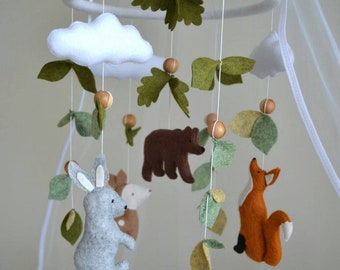 Forest baby mobile, fox mobile, Woodland nursery mobile, baby shower gift girl, boy bed mobile