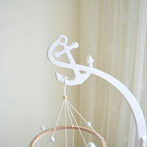 Baby mobile hanger, ocean mobile, white crib baby mobile holder, wood arm for crib mobile