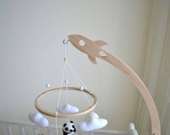 Baby mobile hanger, crib mobile holder, space style nursery, natural mobile stand