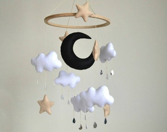 Baby mobile boy, moon and stars mobile, cloud mobile, neutral mobile, ceiling mobile