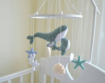 Baby mobile ocean,  Nautical Nursery Mobile, whale hanging crib mobile Sea Ocean, baby mobile boy