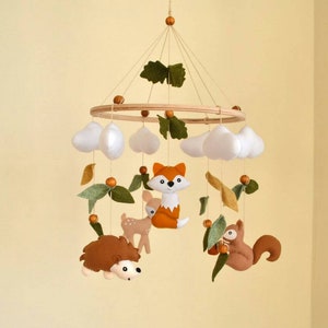 Woodland baby mobile, Fox mobile, forest mobile, fox hedgehog squirrel deer mobile 画像 3