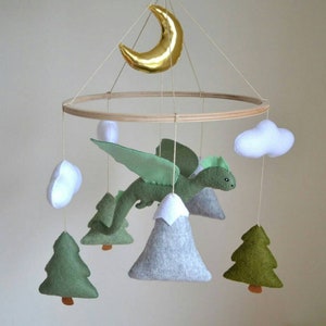 Dragon baby mobile, forest Dragon nursery mobile, baby shower present