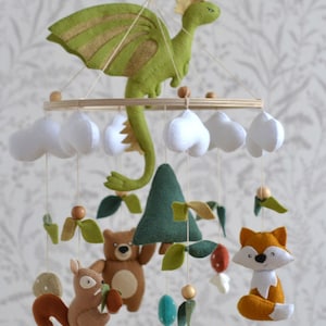 Dragon baby mobile, fantasy nursery mobile, woodland mobile