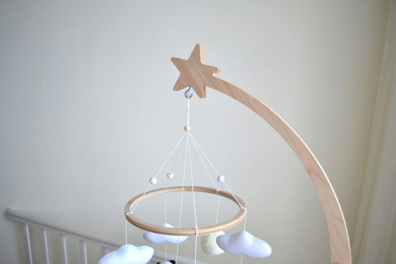 Baby mobile hanger, crib mobile arm, nursery mobile holder, wood mobile hanger natural white brown black grey color