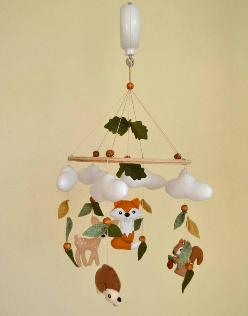 Woodland baby mobile, Fox mobile, forest mobile, fox hedgehog squirrel deer mobile 画像 8