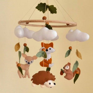 Woodland baby mobile, Fox mobile, forest mobile, fox hedgehog squirrel deer mobile 画像 2