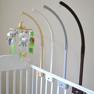 Baby mobile hanger, mobile attachment, baby crib mobile arm, mobile wood holder