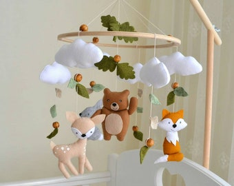 Woodland baby mobile, forest mobile, bear fox bunny deer mobile