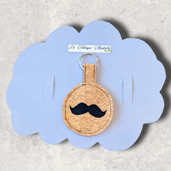 Porte-clé moustache en tissu liège naturel