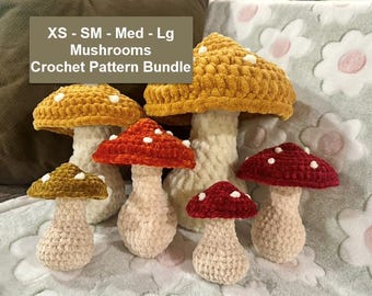 Crochet Mushroom Pattern Set: 4 sizes, Velvet Yarn Plush (PDF Pattern)