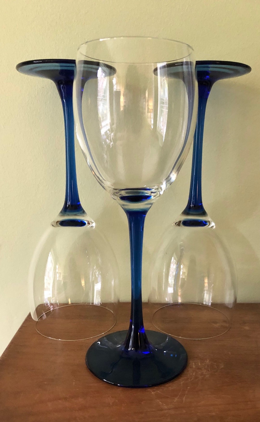 Luminarc Blue Stem Wine Glasses Made in France Set of 3 Etsy UK