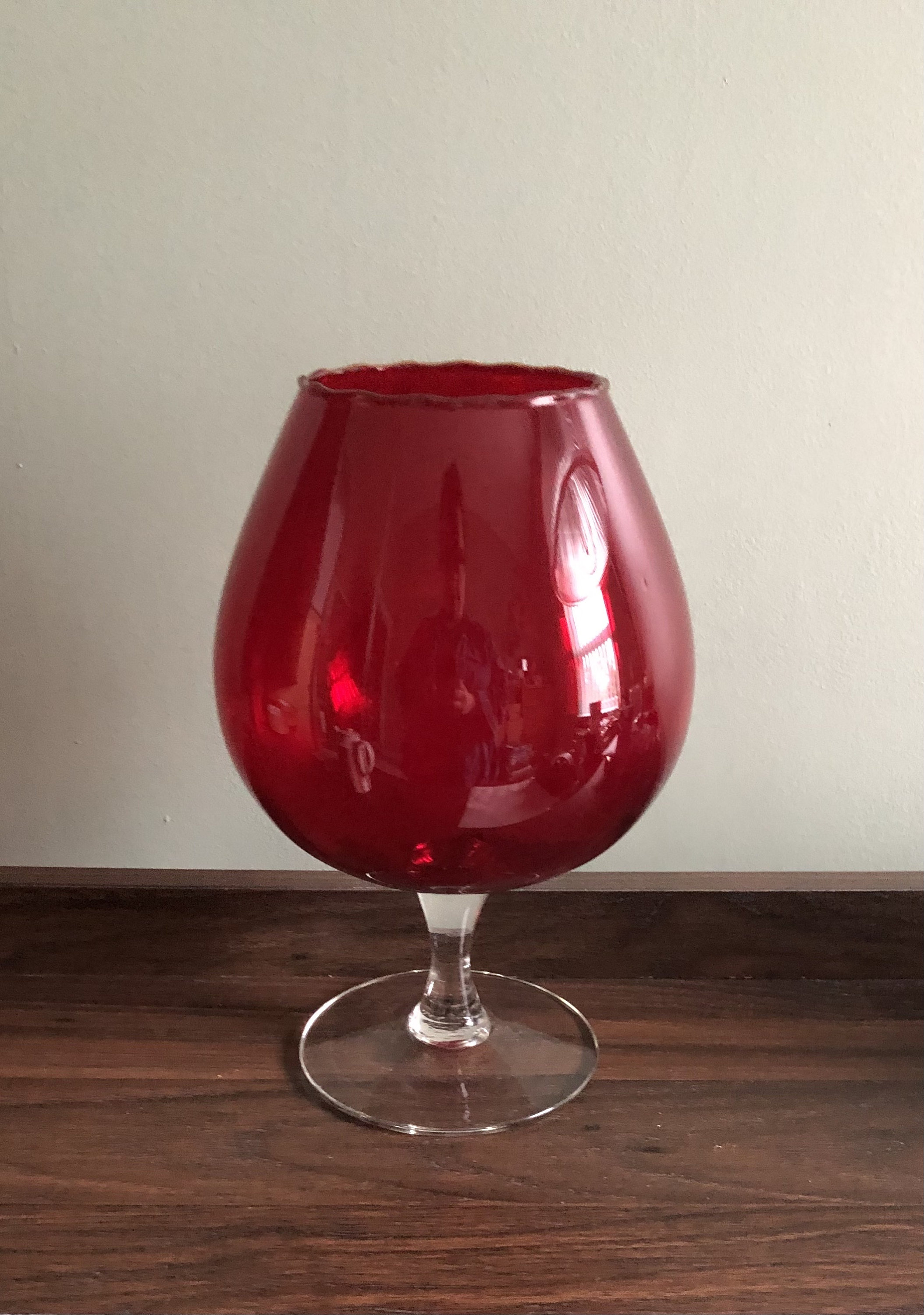 Retro Red Glass Brandy Balloon Snifter Balloon Vase Etsy UK