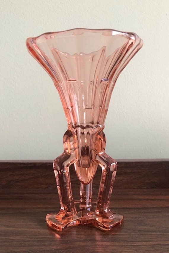Stolzle Art Deco Pink Glass Vase Etsy