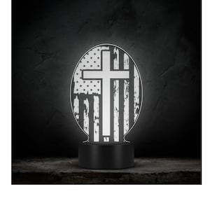Christian Cross Acrylic LED Sign, bible verse led light, American flag cross, Christian gifts, Jesus lover gift, housewarming gift