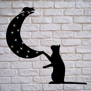 Cat moon metal decor, cat wall art, gift for cat lovers