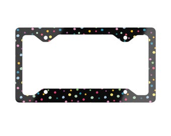 Polka dot License Plate Frame, Polka Dot Car Accessories, Colorful Metal Frame for Vehicle, Fun Car Decor, Car Gift Idea