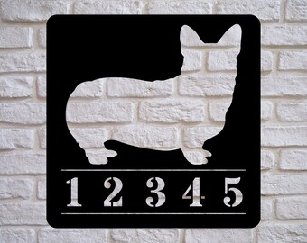 Custom Corgi Metal Address Sign, Powder Coated Steel House Number