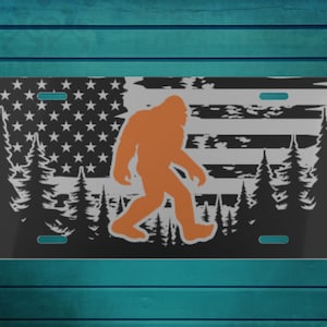 Bigfoot licence plate, Sasquatch license plate, front license plate, American Flag License Plate, Bigfoot lover gift, Vanity Plate