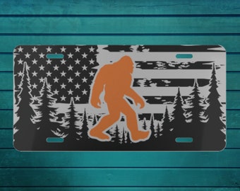 Bigfoot licence plate, Sasquatch license plate, front license plate, American Flag License Plate, Bigfoot lover gift, Vanity Plate